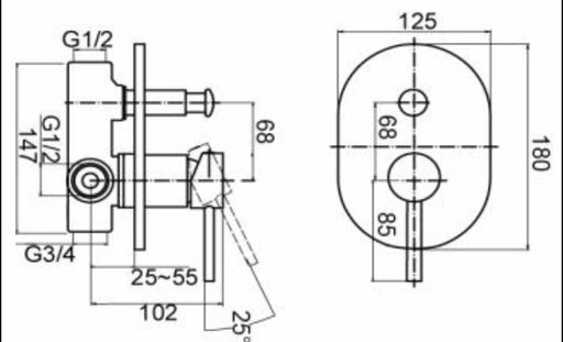 Roma Minimalist Shower & Bath Mixer Diverter - PeakReno