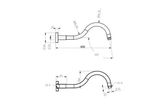 Roma Round 450mm Shower Arm - PeakReno