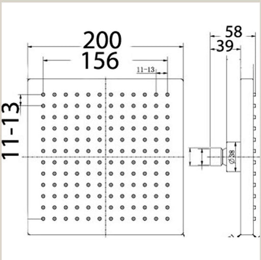 Rosa 200 x 200mm Square Shower Head - PeakReno