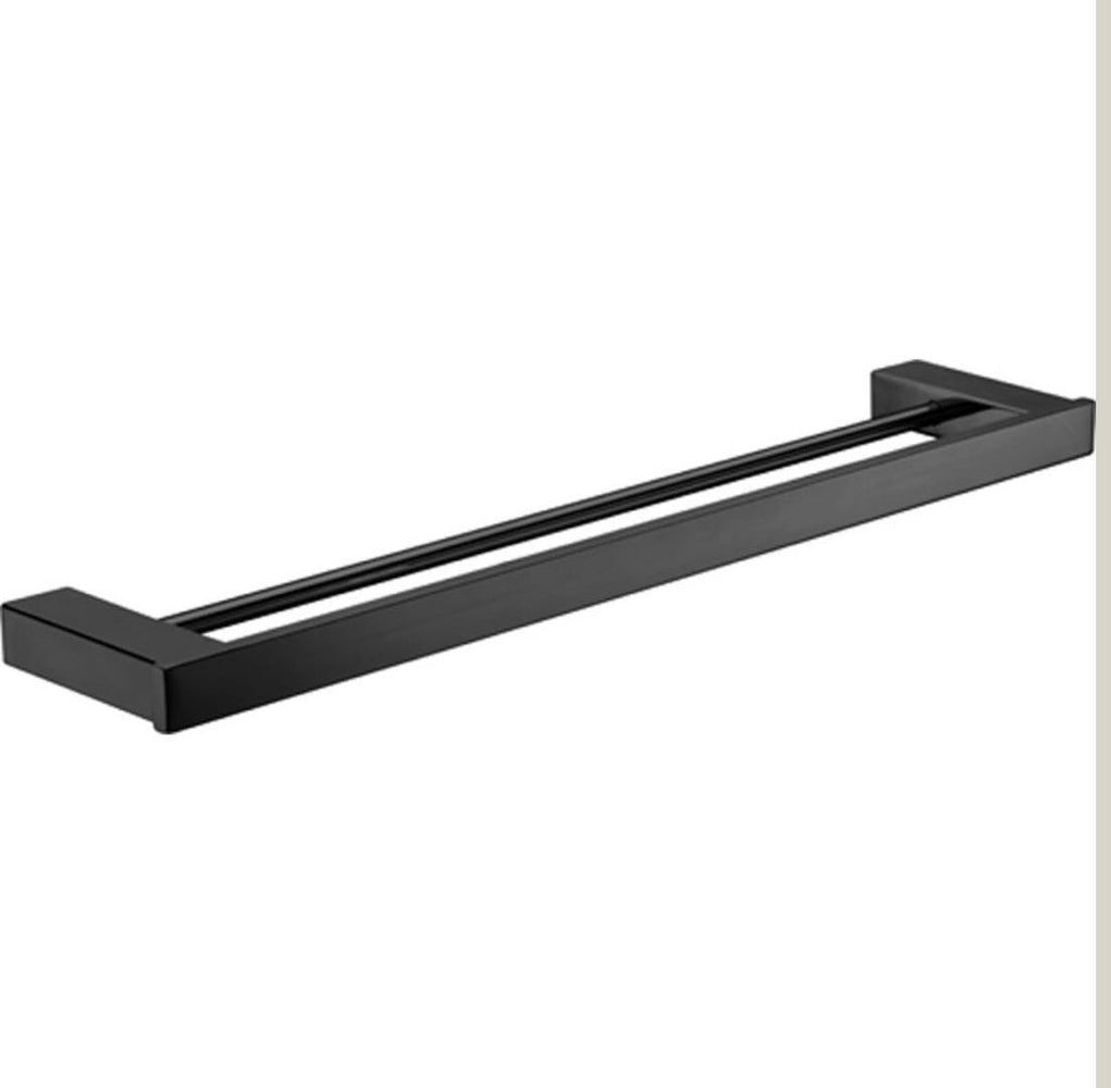 Rosa 600mm Matt Black Double Towel Rail - PeakReno