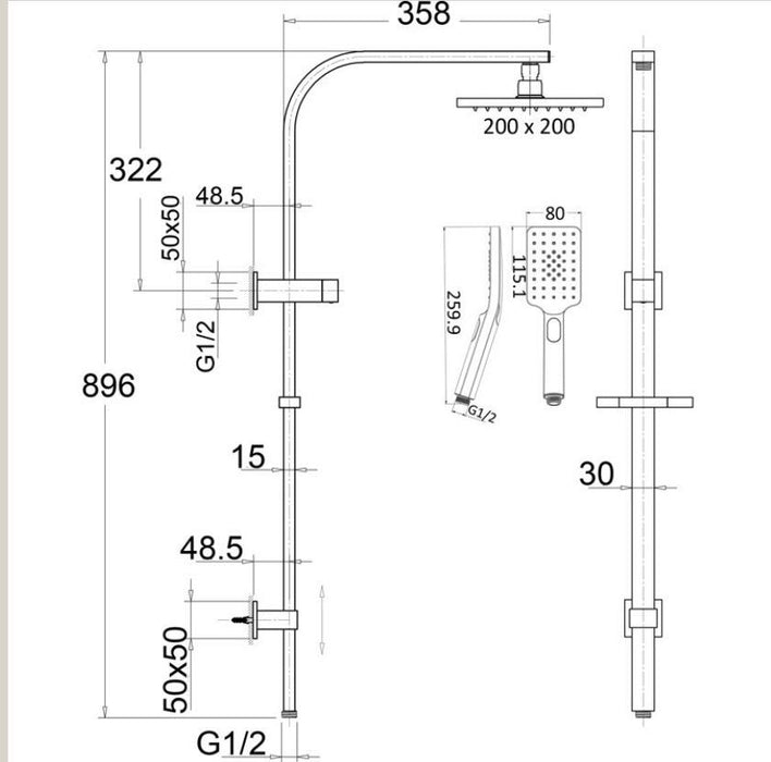 Rosa Square Rail Twin Shower - PeakReno