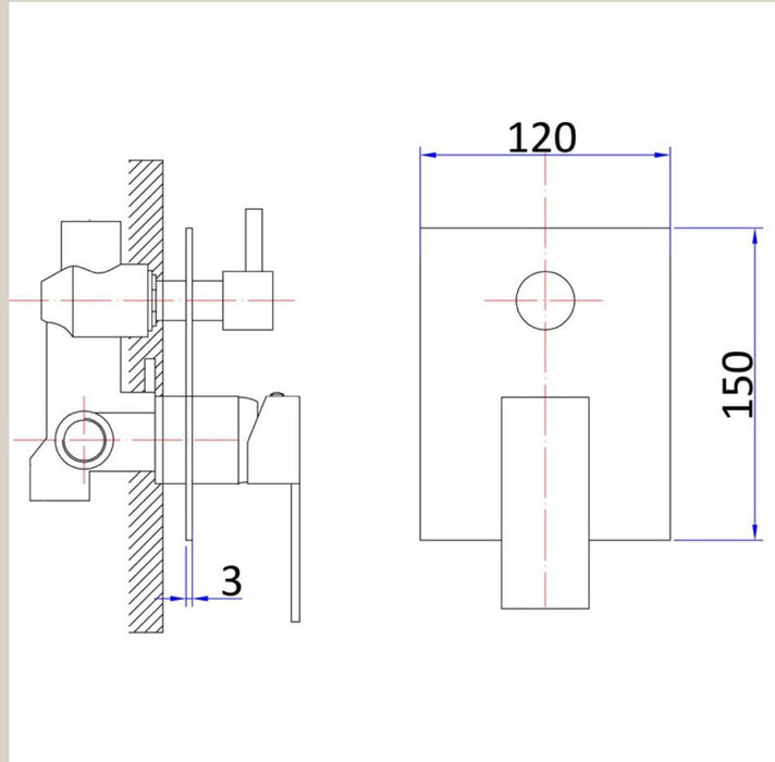 Rosa Square Shower & Bath Mixer Diverter - PeakReno