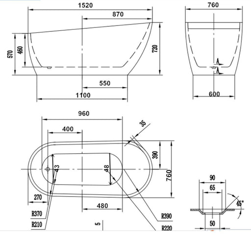 Venetian 1700mm Freestanding Bath - PeakReno